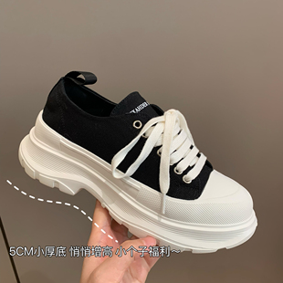 WTHEONE暴走无压力洋气百搭增高厚底帆布鞋圆头休闲松糕鞋女2025