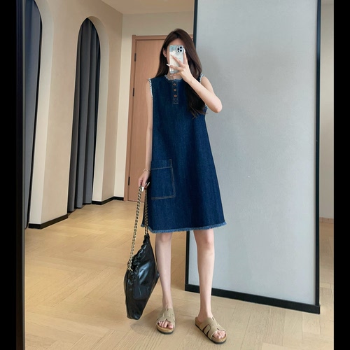 韩系百搭毛边无袖连衣裙背心裙