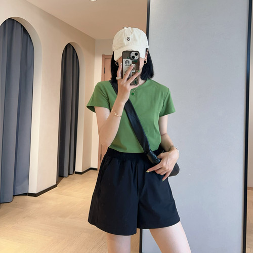 WTHEONE高品质抗皱珍珠匹马棉正肩显瘦纯色圆领短袖T恤女2025夏新