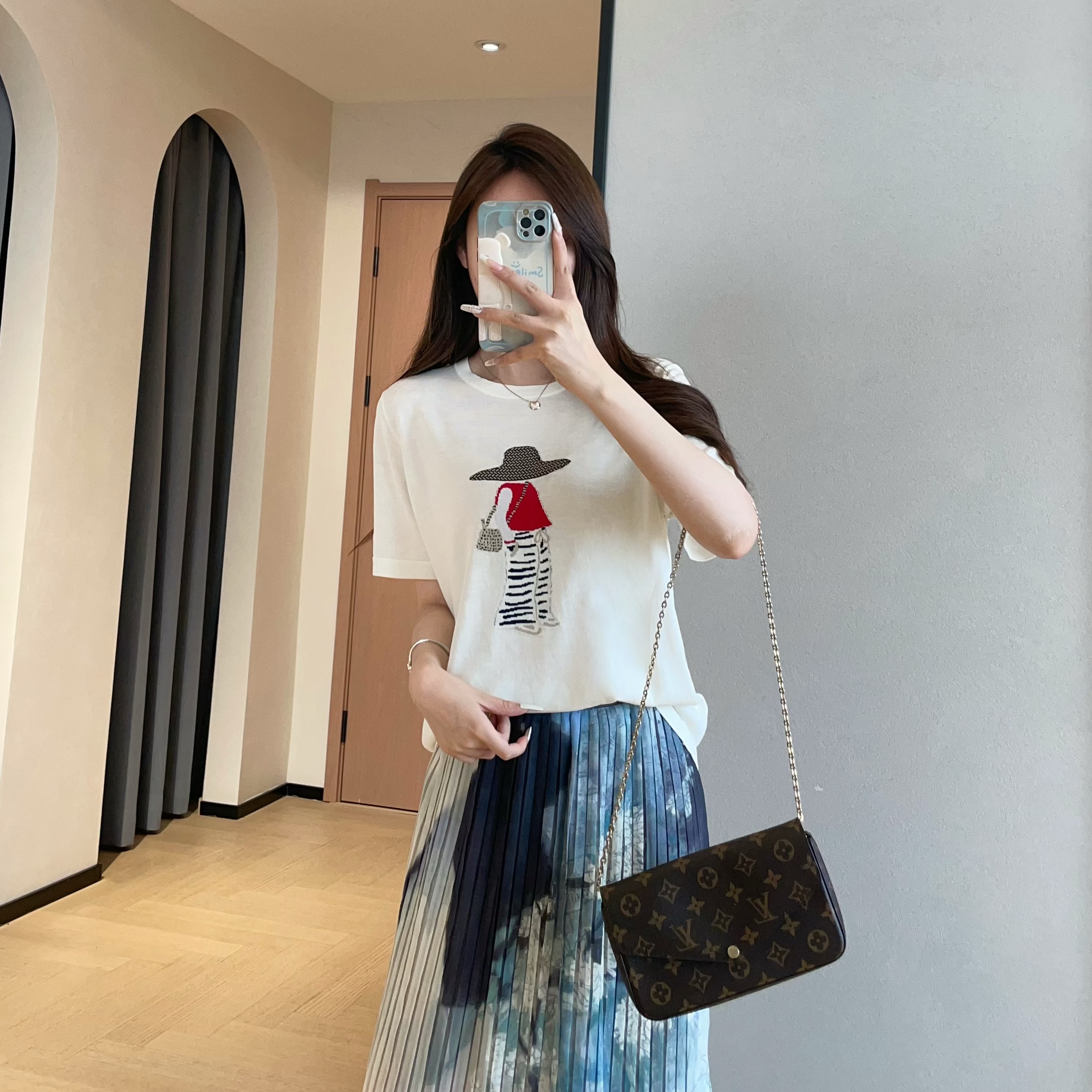 WTHEONE小众设计感提花宽松显瘦天丝凉感针织短袖T恤女2026新款夏
