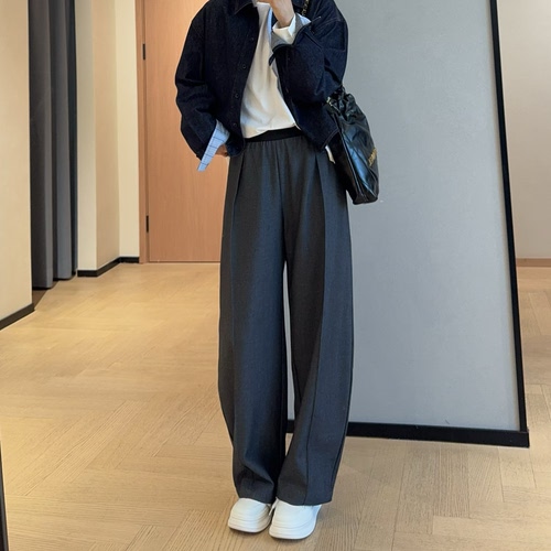 WTHEONE修饰腿型立体褶裥天丝羊毛阔腿西装裤高腰显瘦休闲裤2025