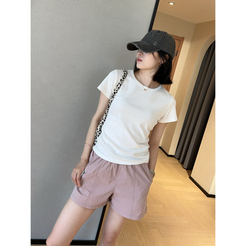 WTHEONE巨显瘦正肩白色T恤休闲气质圆领短袖修身显瘦上衣女夏薄款