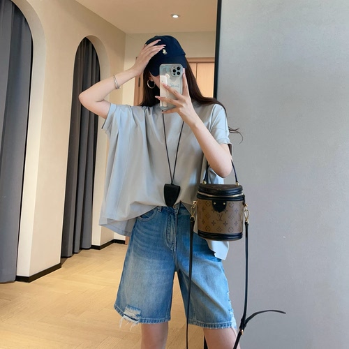 WTHEONE慵懒高级轻奢桑蚕丝亲肤凉感宽松显瘦蝙蝠袖T恤女2026夏新