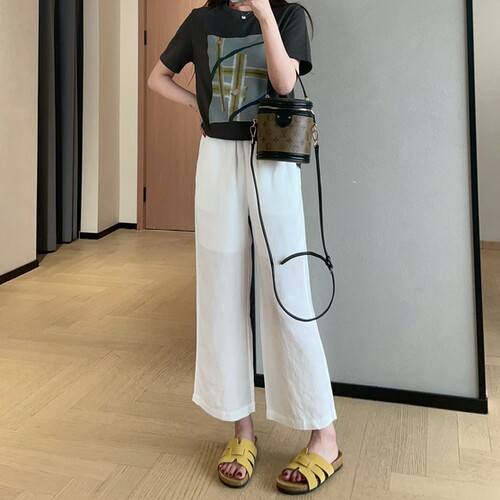 THEONE夏季凉感抗皱天丝汉麻九分裤高腰显瘦直筒休闲裤女2026新款