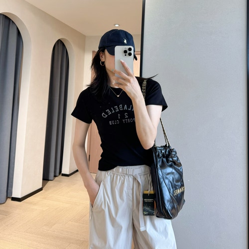 美式复古学院风字母印花棉短袖T