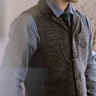 英伦风工装 领马甲男RL咔叽秋冬季 坎肩背心 复古加厚羊毛呢西装 美式