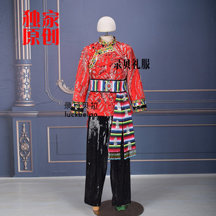 快乐阳光男童摩梭族演出服红色歌曲摩梭甲蹉蹉火塘边出租