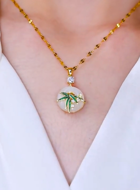 2025新款时尚百搭气质竹叶平安扣项链女轻奢高级感独特锁骨链