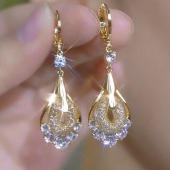 2025年新款 网红耳扣气质耳饰 潮金丝网状白色水晶耳环轻奢高级时尚