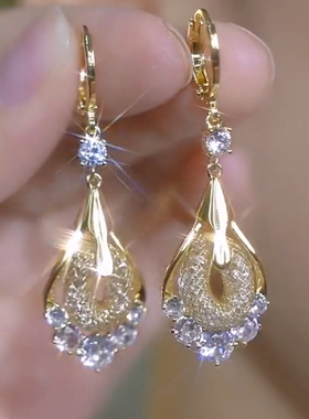 2025年新款潮金丝网状白色水晶耳环轻奢高级时尚网红耳扣气质耳饰