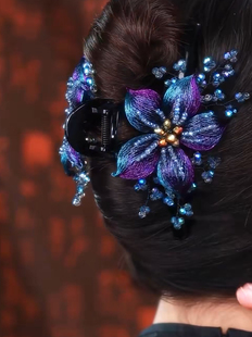 高端轻奢手工铜丝花朵水晶抓夹气质优雅发夹温柔复古鲨鱼夹子发饰