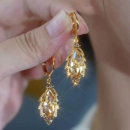 金枝玉叶水晶耳环女耳饰
