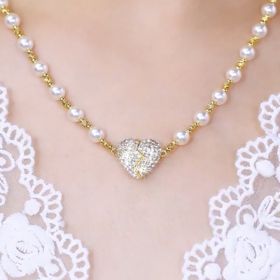 爱心磁吸心形吊坠珍珠项链