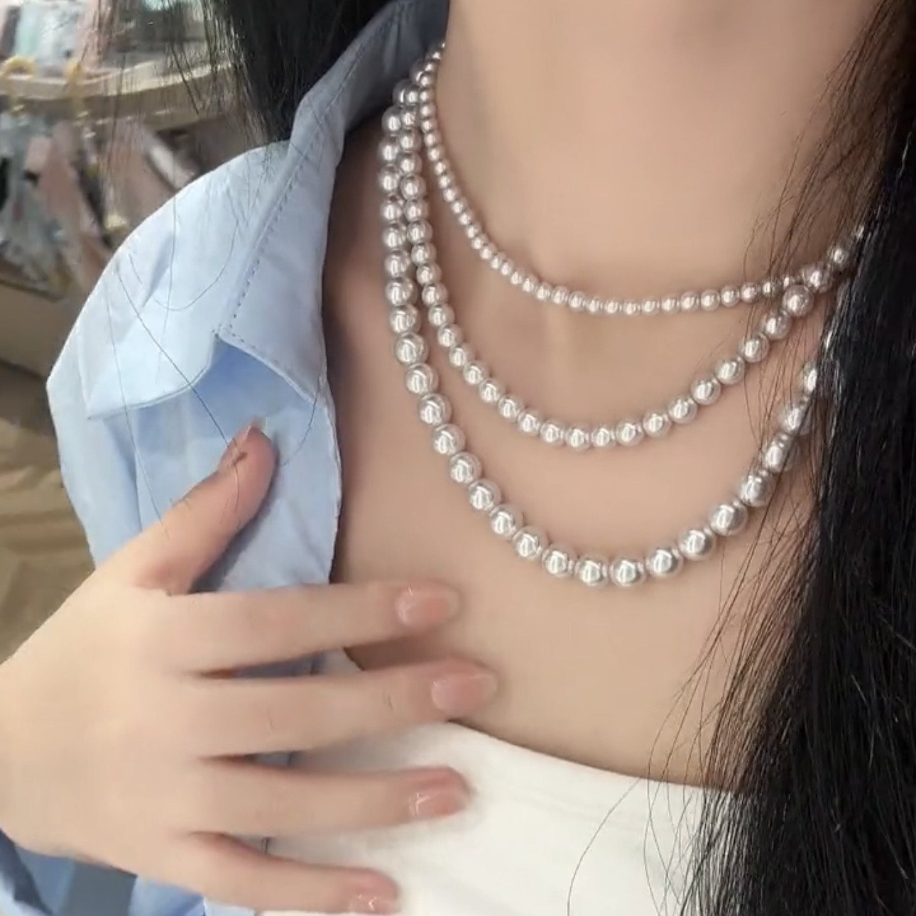 温婉珍珠法式高级感白色珍珠项链