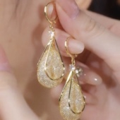 潮 网红百搭耳饰2023新款 金丝网状水滴耳扣耳环女大气款 高级感时尚