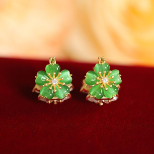 双面佩戴花瓣爱心双生花荷塘月色花朵耳饰甜美猫眼耳扣女小众耳环