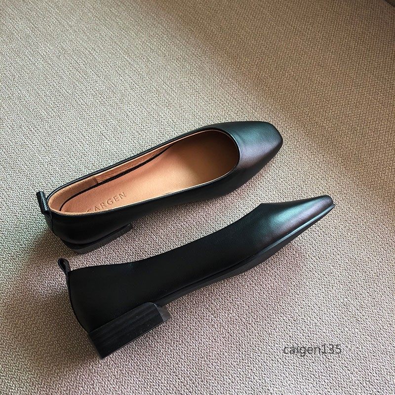 出口欧美真皮方头粗跟单鞋 黑色工作鞋 浅口低跟舒适女士皮鞋女鞋,女鞋,浅口单鞋,淘宝优惠券,粉丝福利购,淘宝优惠卷