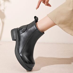 头层牛皮秋冬新款 百搭保暖侧拉链短筒短靴1603 英伦风马丁靴时尚