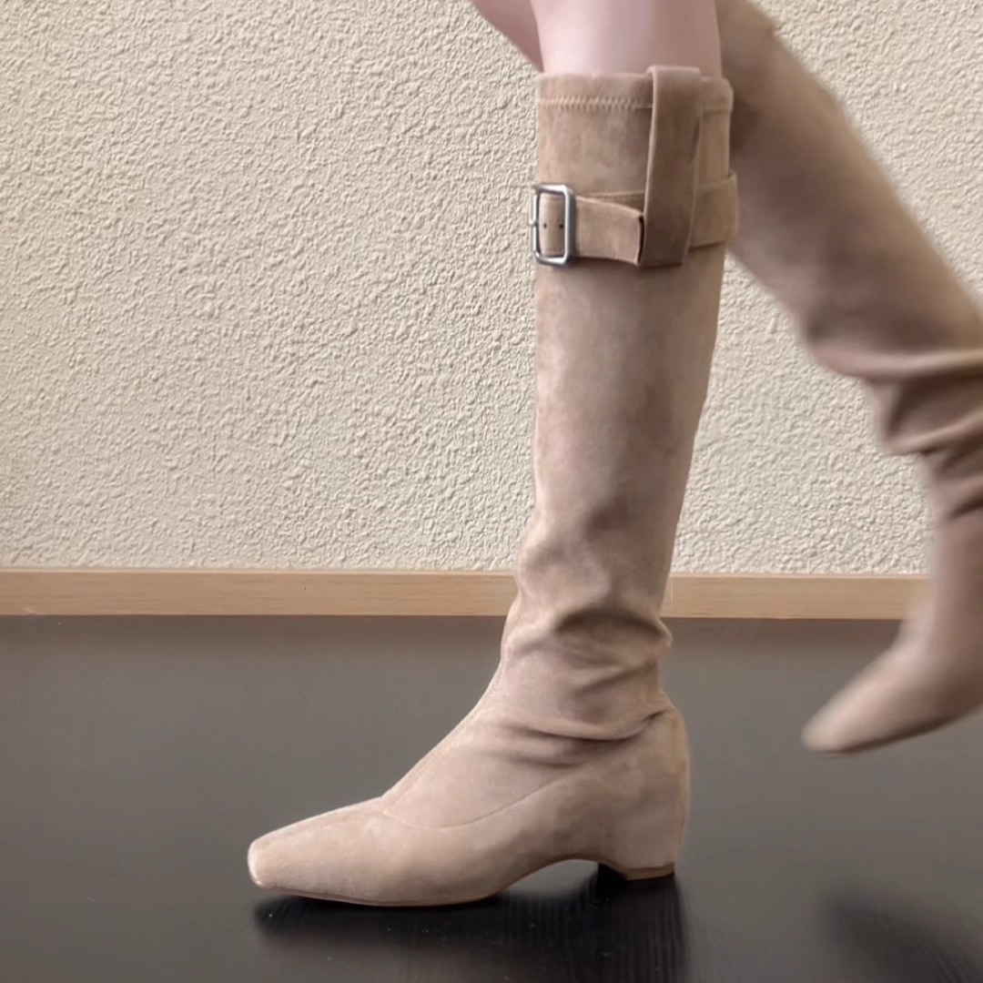 西部堆堆靴内增高长靴套筒方头