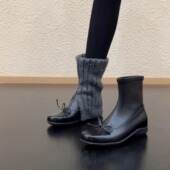 含内增1.5 RubyL 4.5cm 方头蝴蝶结显瘦运动静音底瘦瘦靴短靴女