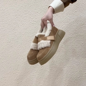 百搭圆头拼色深口牛反绒面魔术贴休闲单鞋 RubyL 4cm厚底毛毛鞋 女