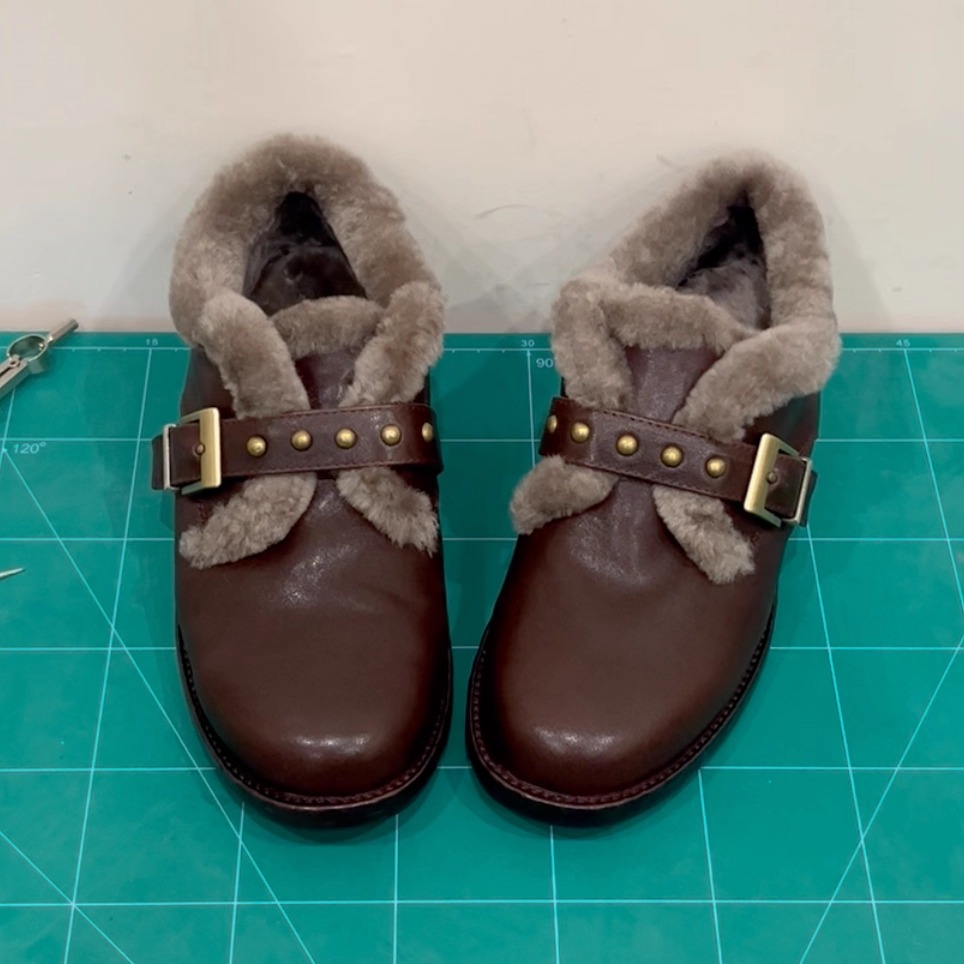羊羔毛乐福鞋加绒毛毛小皮鞋圆头
