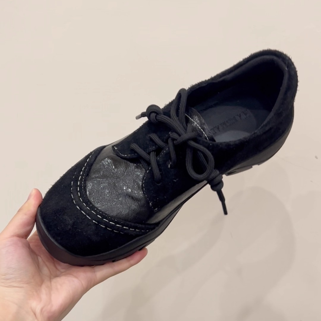 舒适厚底深口单鞋女黑色系带