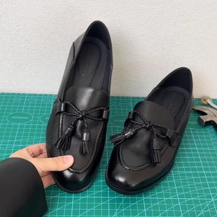 牛皮皮鞋 RubyL 百搭懒人单鞋 女一脚蹬豆豆鞋 3.3cm复古流苏乐福鞋