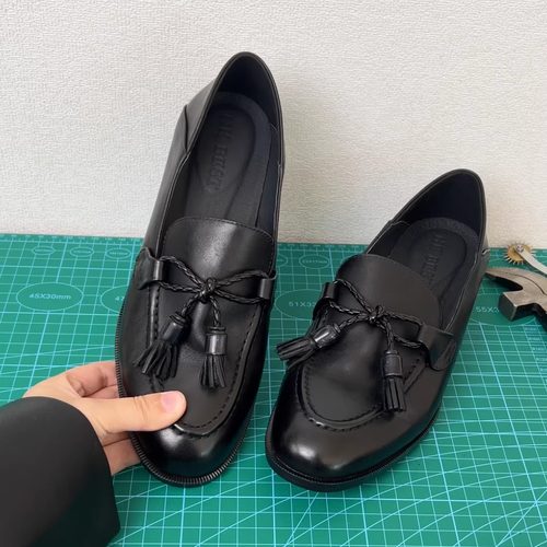 复古流苏牛皮懒人乐福鞋一脚蹬