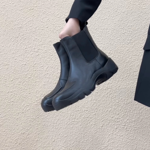 圆头厚底切尔西靴一脚蹬短靴