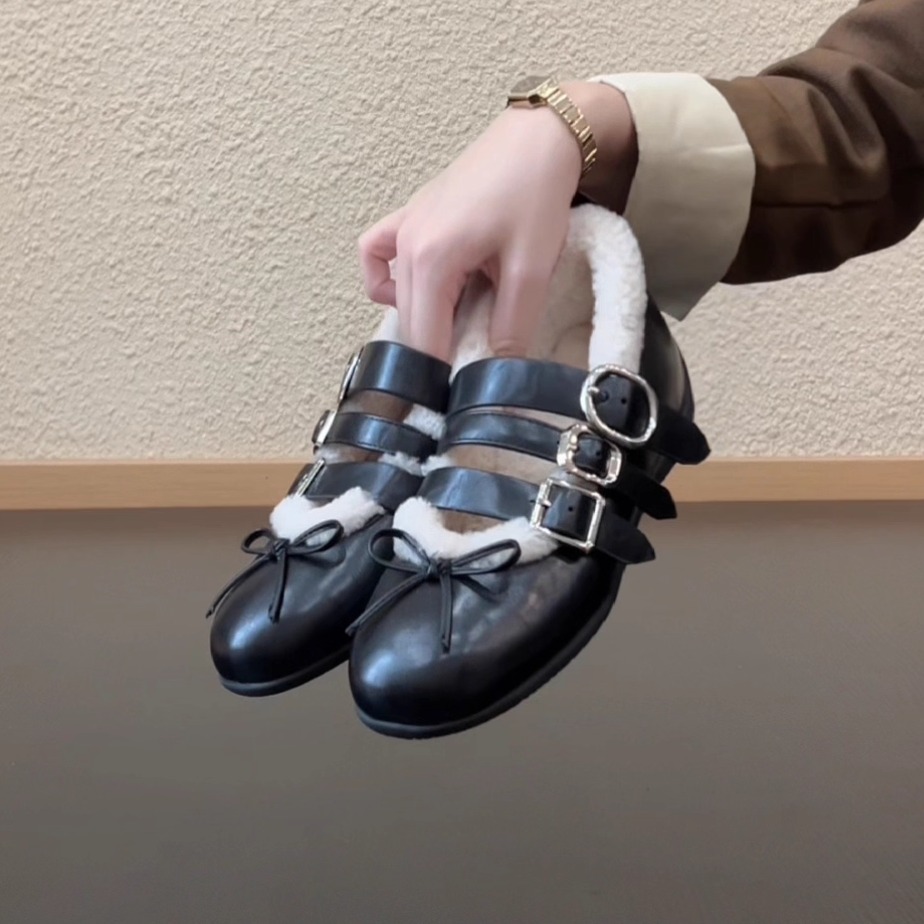 双扣带玛丽珍鞋黑色蝴蝶结圆头