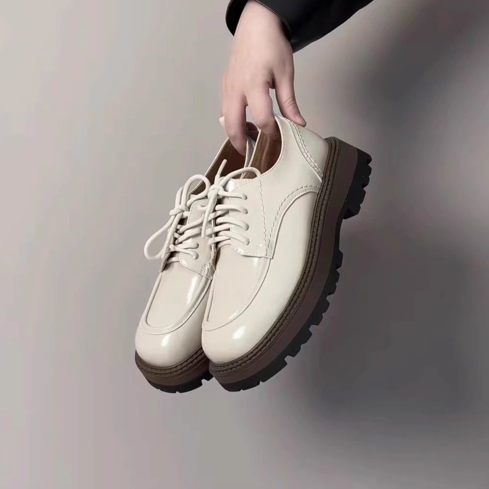 RubyL/4cm英伦风厚底系带小皮鞋女乐福鞋百搭舒适老钱风单鞋时尚