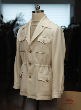 Leo男士高级感秋冬新款复古猎装夹克定制safari白色羊毛休闲外套