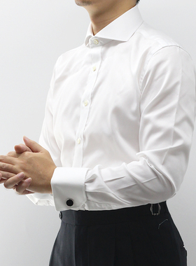 Leo长袖法式衬衫男温莎领纯棉白色商务绅士休闲修身版高级感衬衣