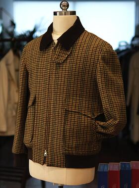 leo千鸟格厚粗花呢A2飞行员夹克高级感男外套秋冬款翻领中短上衣