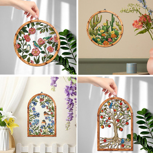铁艺木质组合挂件花鸟金属装饰挂牌橱窗家居装饰挂件挂饰餐厅挂画