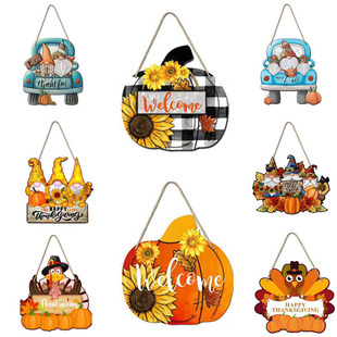新款圣诞节挂件门挂感恩节侏儒南瓜木质欢迎挂牌节日派对门廊挂件