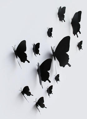 12只装黑色蝴蝶 单层和双层翅膀之分 3D立体仿真蝴蝶家居派对装饰