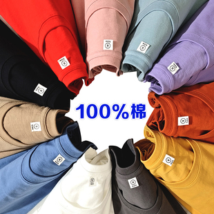 纯棉短袖 宽松体恤情侣上衣潮流 T恤男纯色不透圆领纯黑纯白t男女款