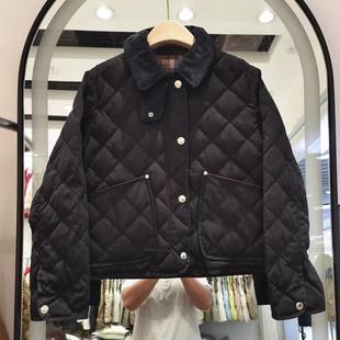 羽绒服女2024英伦风冬新韩版 时尚 菱形压皱白鸭绒保暖外套翻领薄款