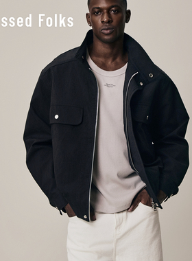 Blessed Folks25秋冬美式休闲机车拉链纽扣男士立领夹克外套