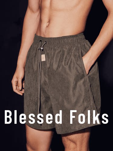 Blessed Folks长抽绳皮标合金扣男女同款健身运动速干休闲短裤