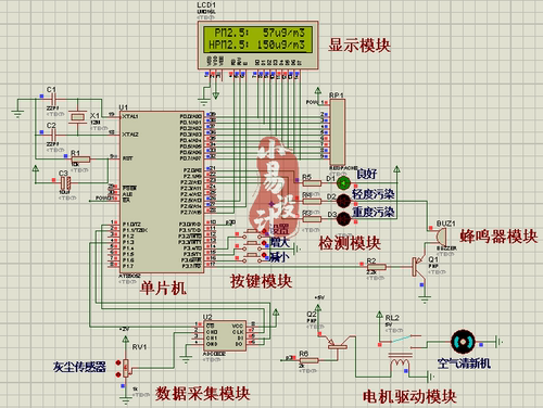 基于51单片机的PM2.5空气质量检测仪设计/proteus仿真/C语言注释