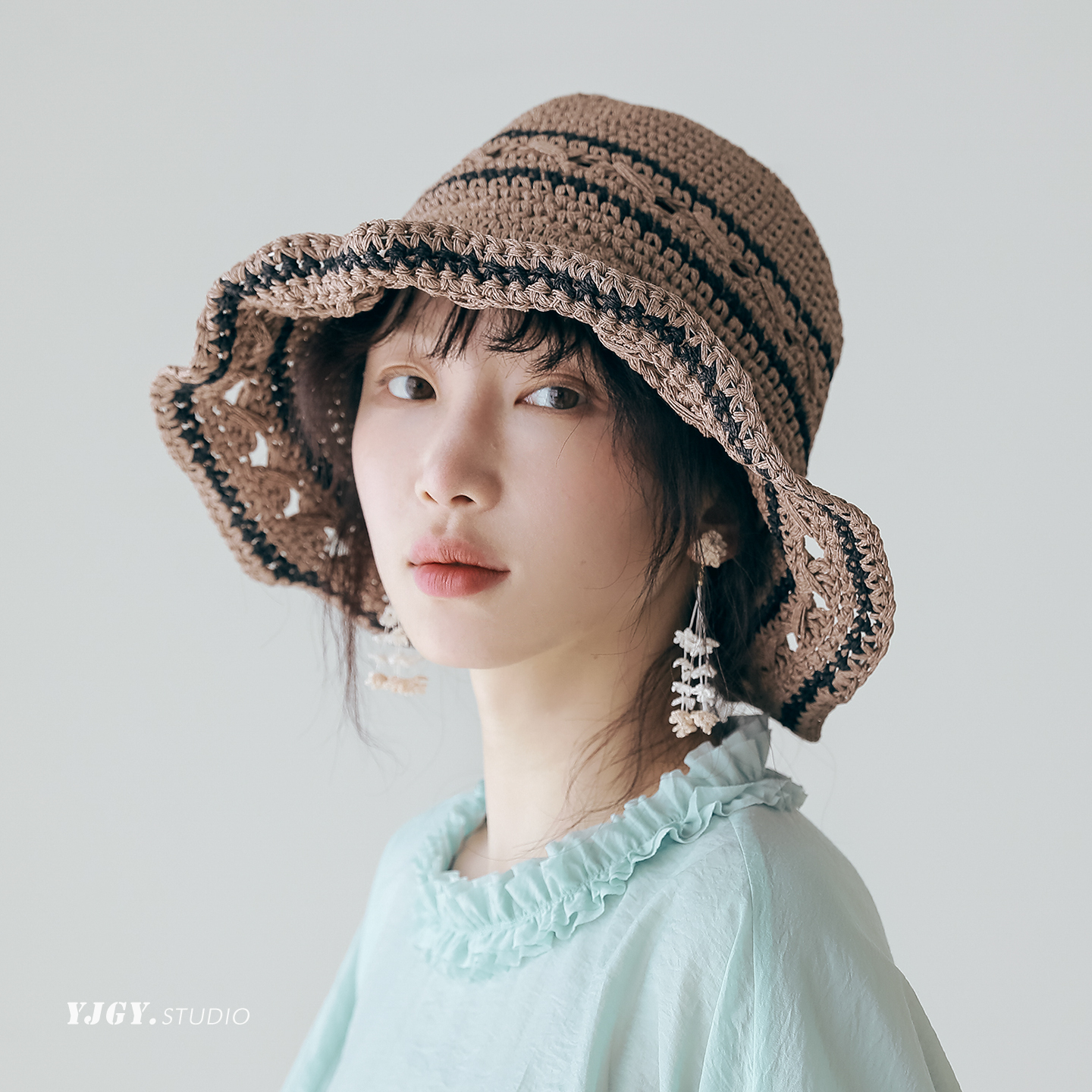 印计谷羽设计师自留镂空透气钩针草帽女春夏季海边度假防晒遮阳帽