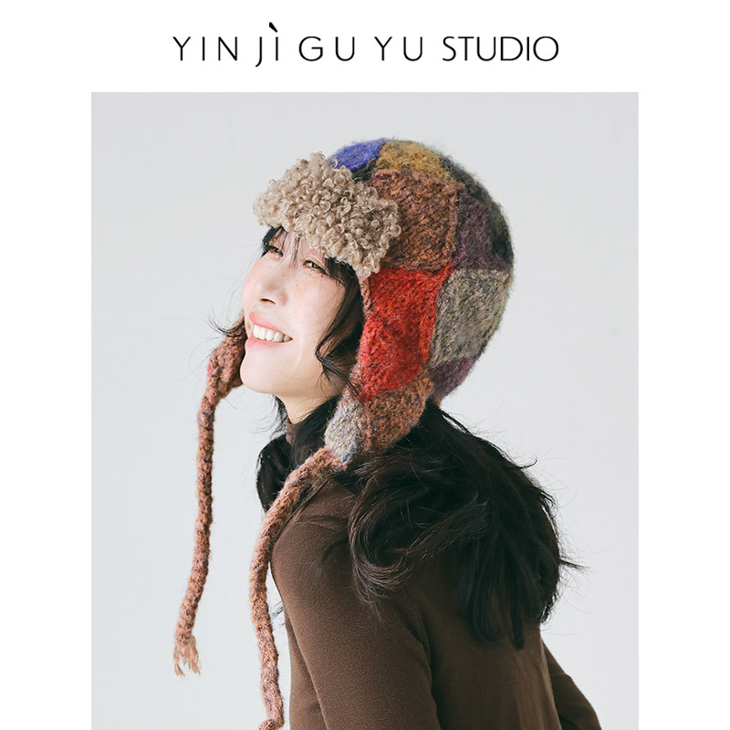 印计谷羽原创款拼色保暖飞行帽子女冬加厚毛线帽防风针织冷帽,服饰配件/皮带/帽子/围巾,帽子,淘宝优惠券,粉丝福利购,淘宝优惠卷