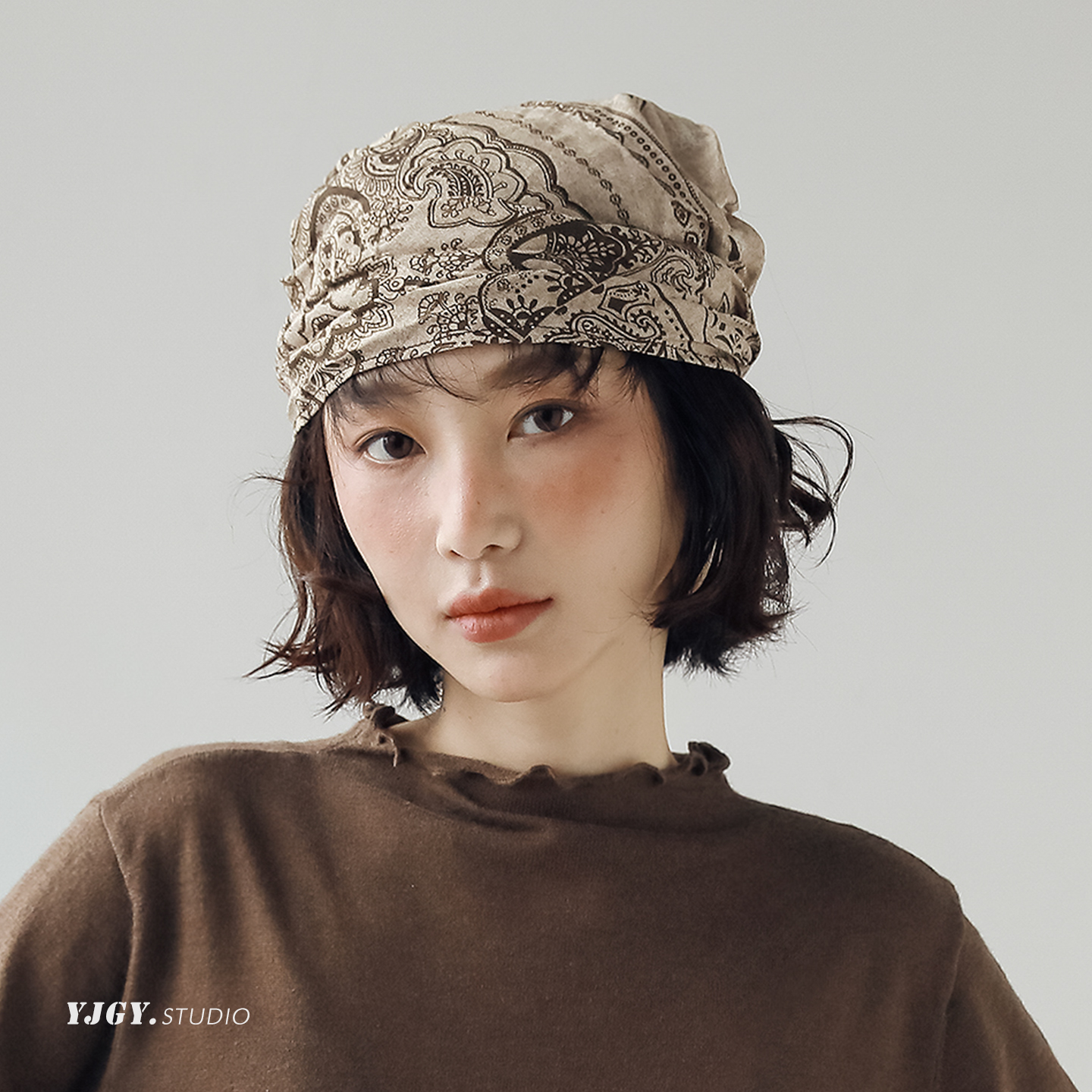 印计谷羽设计师自留民族风印花棉麻三角巾日系文艺百搭围脖头巾帽