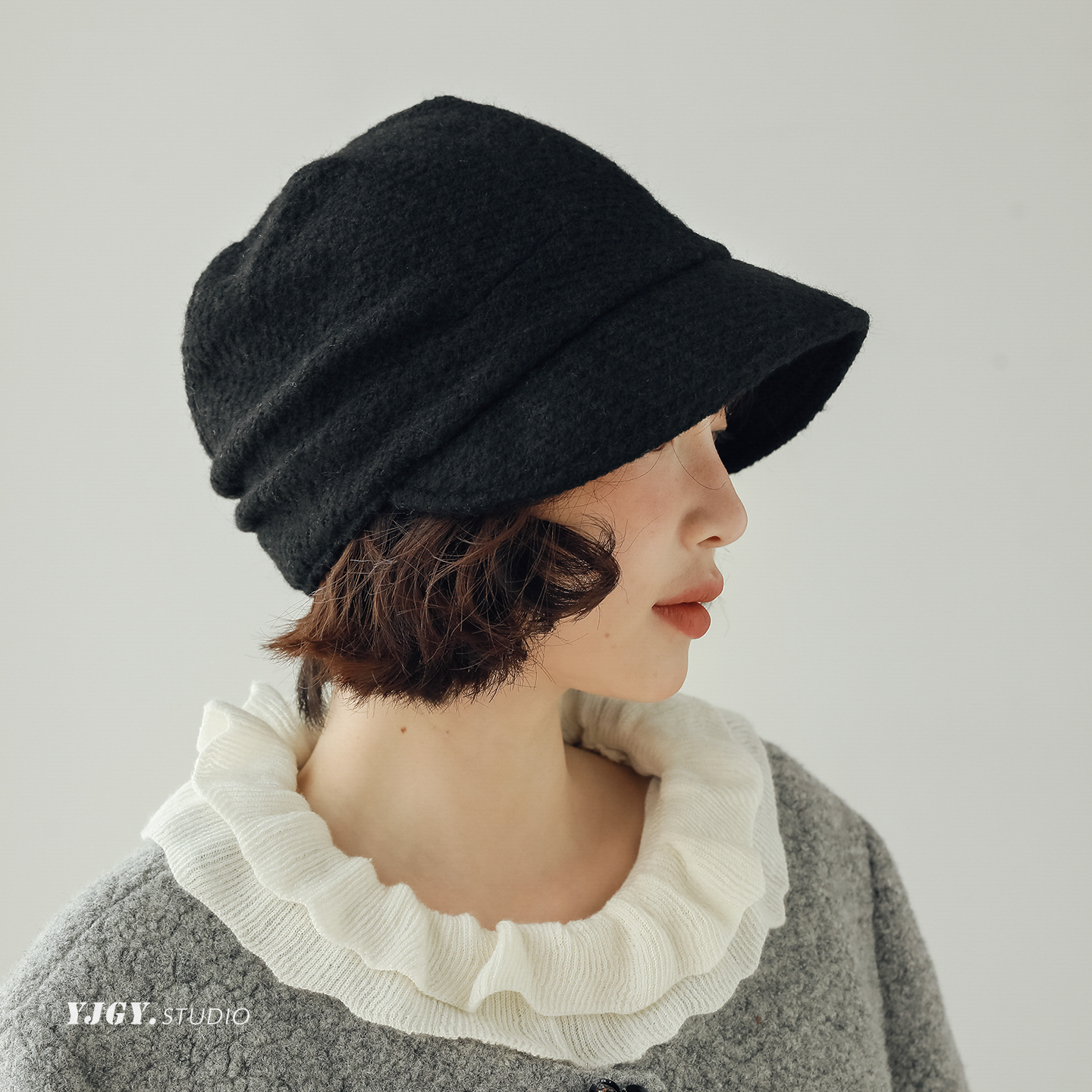 印计谷羽 文艺复古羊毛针织鸭舌帽女秋冬天高级感显脸小报童帽子
