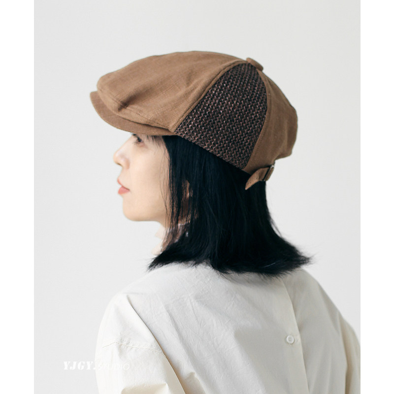 印计谷羽 文艺报童帽女春夏天亚麻日系小众高级感鸭舌帽复古帽子