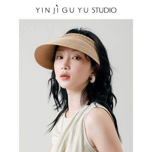 印计谷羽绞花草编空顶帽