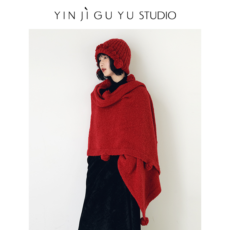 印计谷羽 羊毛披肩女士冬季韩版纯色保暖围脖外搭高级感针织围巾